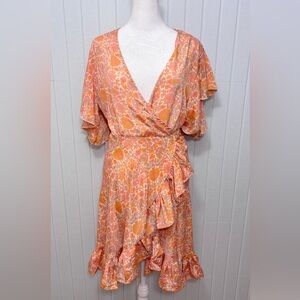 Perry Walker Collective‎ Madi Mini Silk Wrap Dress Size 3 Orange Floral Paisley